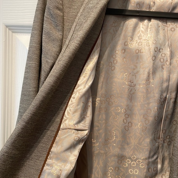 See next listing for matching pant. Taupe jacket w gorgeous gold brocade liner - Picture 4 of 6